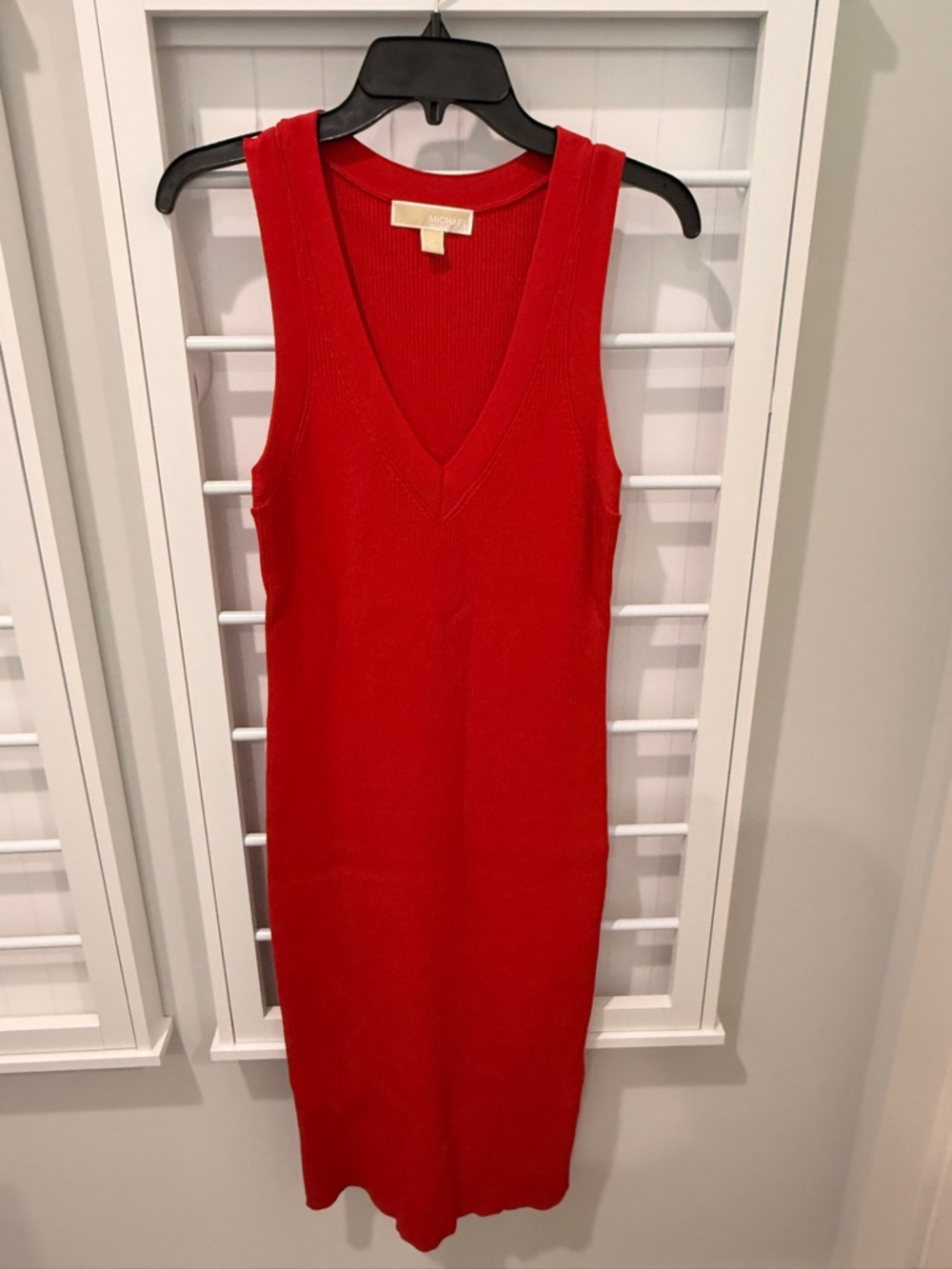 Michael Kors Red V-Neck Sleeveless Midi Knit Dress XL Bodycon